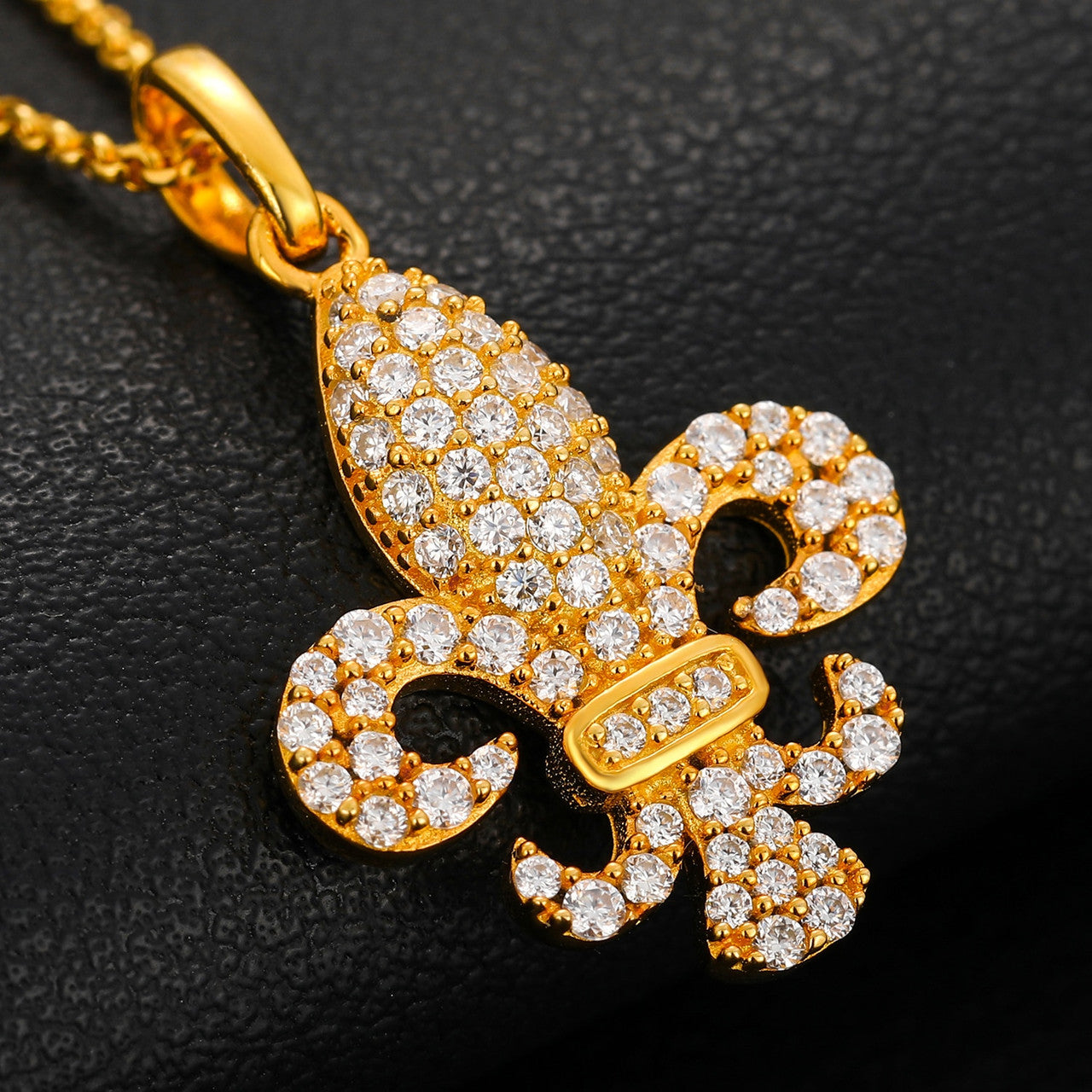 Genuine VVS Lab Diamond Fleur De Lis Solid Sterling Silver Hip Hop Chain Necklace