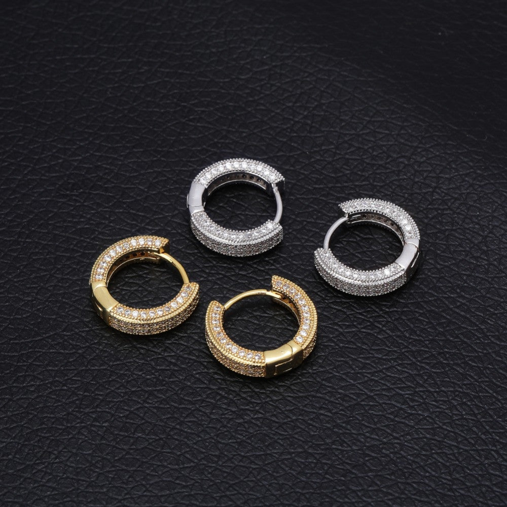 Hip Hop 14k Gold 925 Silver AAA Micro Pave Huggie Hoop Bling Earrings