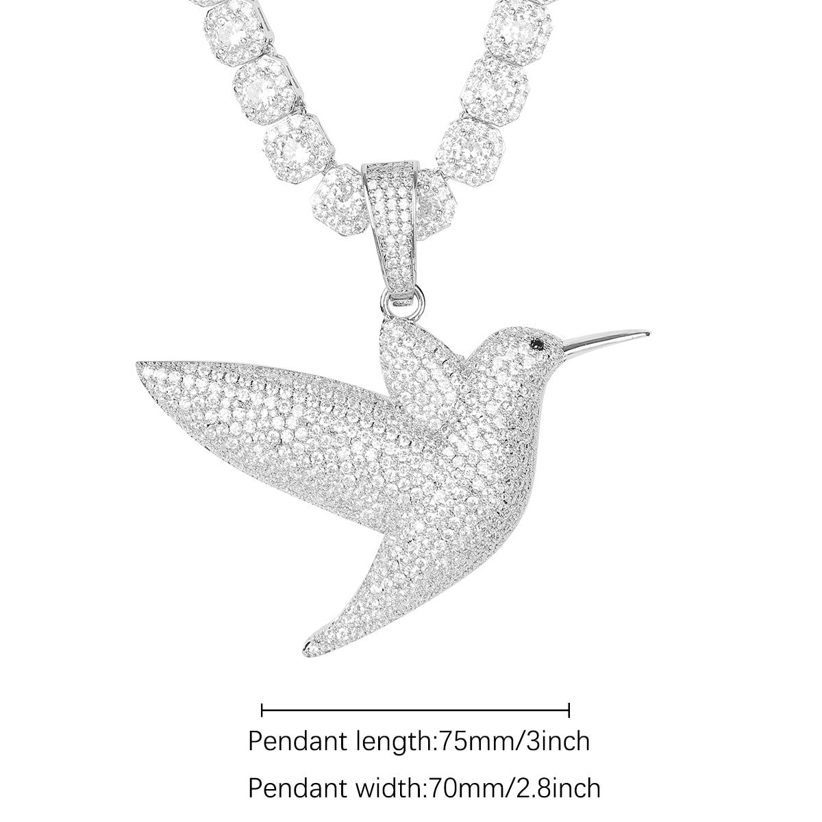 18k Gold Ladies Bling Humming Bird 5A Stone Pendant Chain Necklace