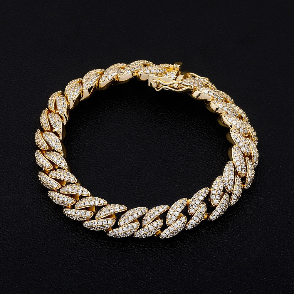 10mm Flooded Ice Street Wear Thick Cut Miami Cuban Link Chain Bracelets