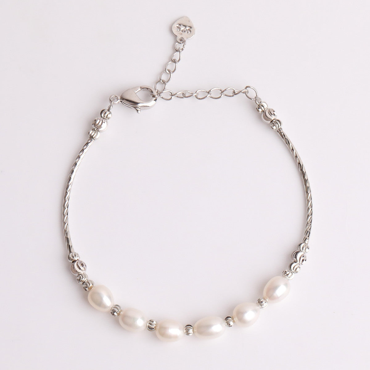 Ladies Street Wear High Fashion .925 Sterling Silver Rose Gold Designer Cut Pearl Bracelets