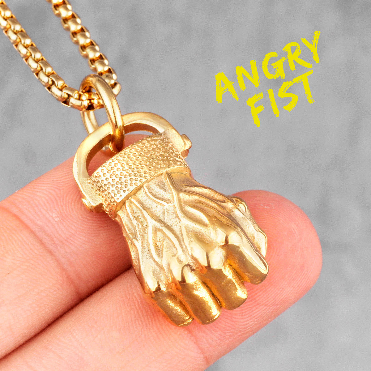 Angry Fist | Mens Street Wear Hip Hop No Fade Stainless Steel Fist Pendant