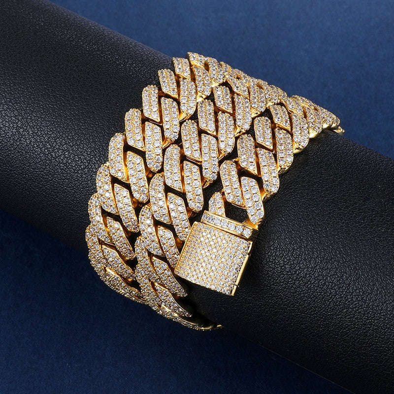 18k Gold AAA Micro Pave 4 Prong Box Clasp Miami Cuban Tight Link Chain Necklace