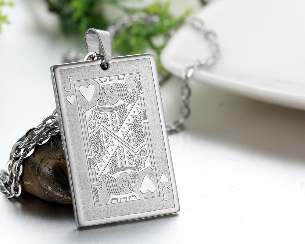 The Gambler Stainless Steel Poker Playing Cards Ace King Queen Jack Bling Pendants