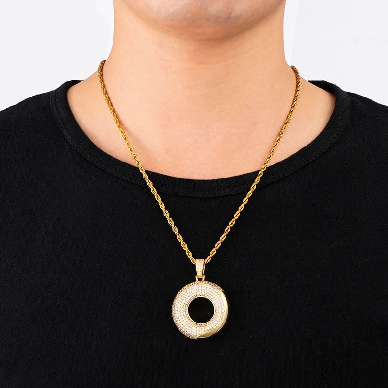 Crazy Iced 14k Gold 925 Silver Glazed Doughnut Hip Hop Pendant Chain Necklace