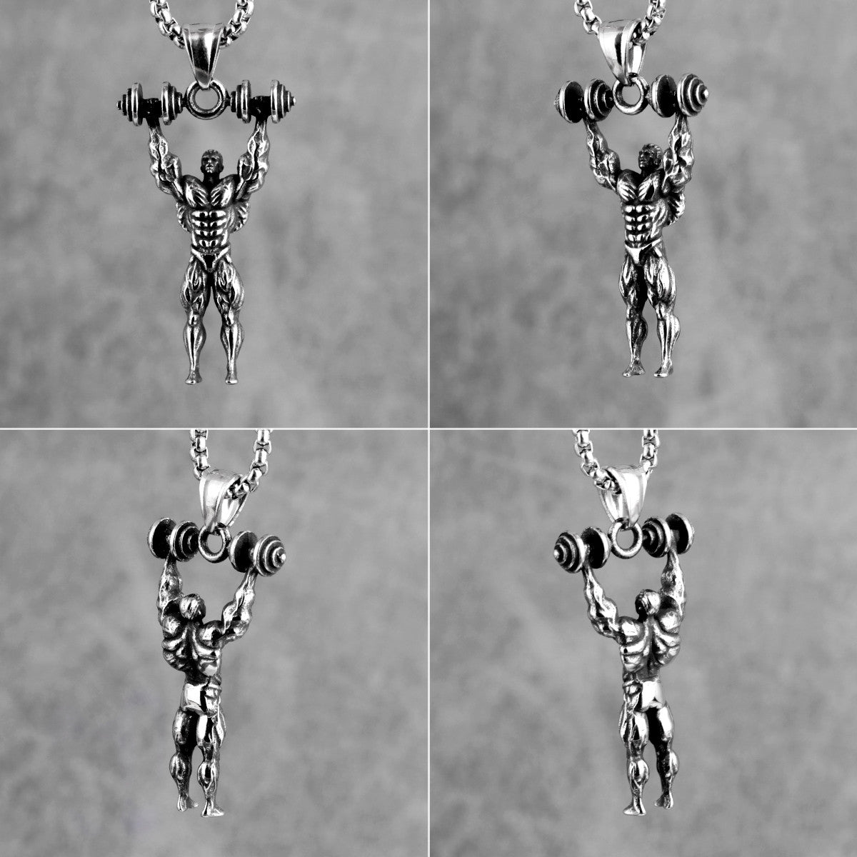 Mens No Fade Stainless Steel Fitness Dumbbell Pendant Chain Necklace