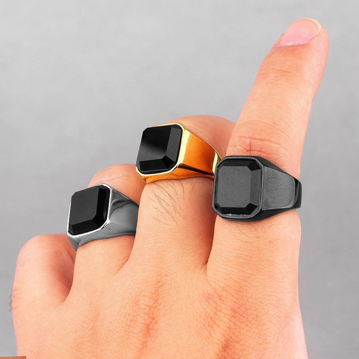 Luxury Gemstone | 14k Gold Black Over Solid Stainless Steel Black Gem Rings