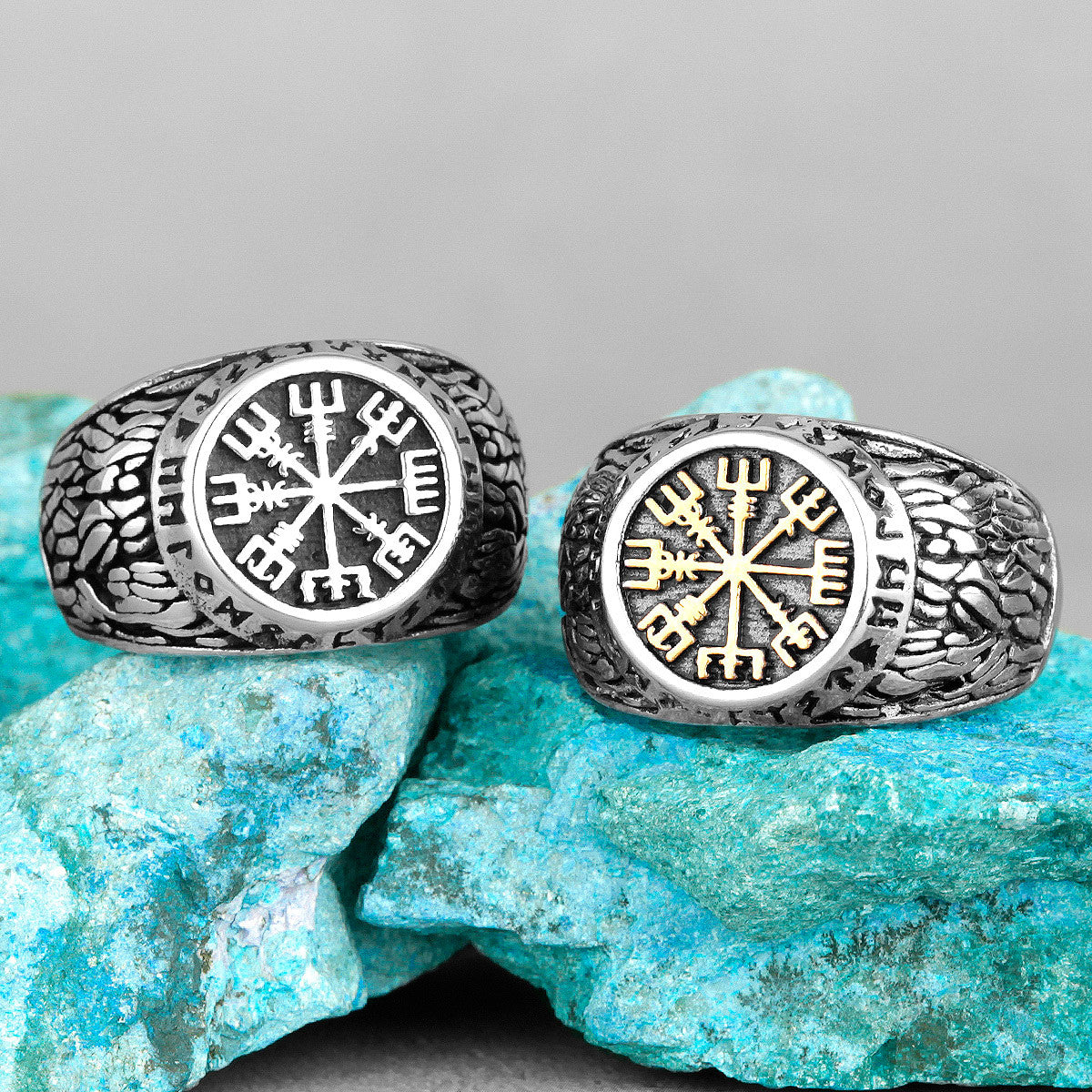 Viking Symbol | Ancient Rune Alphabet Odin Mythology Stainless Steel Mens Rings