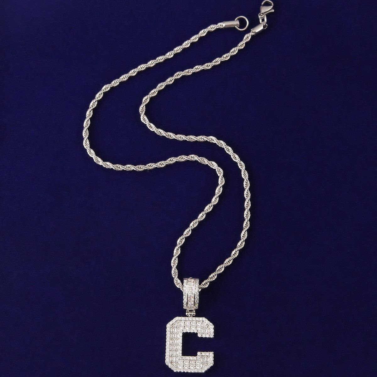 Alphabet Classic | Baguette Iced Initial Letter 4 Prong Set Hip Hop Pendants