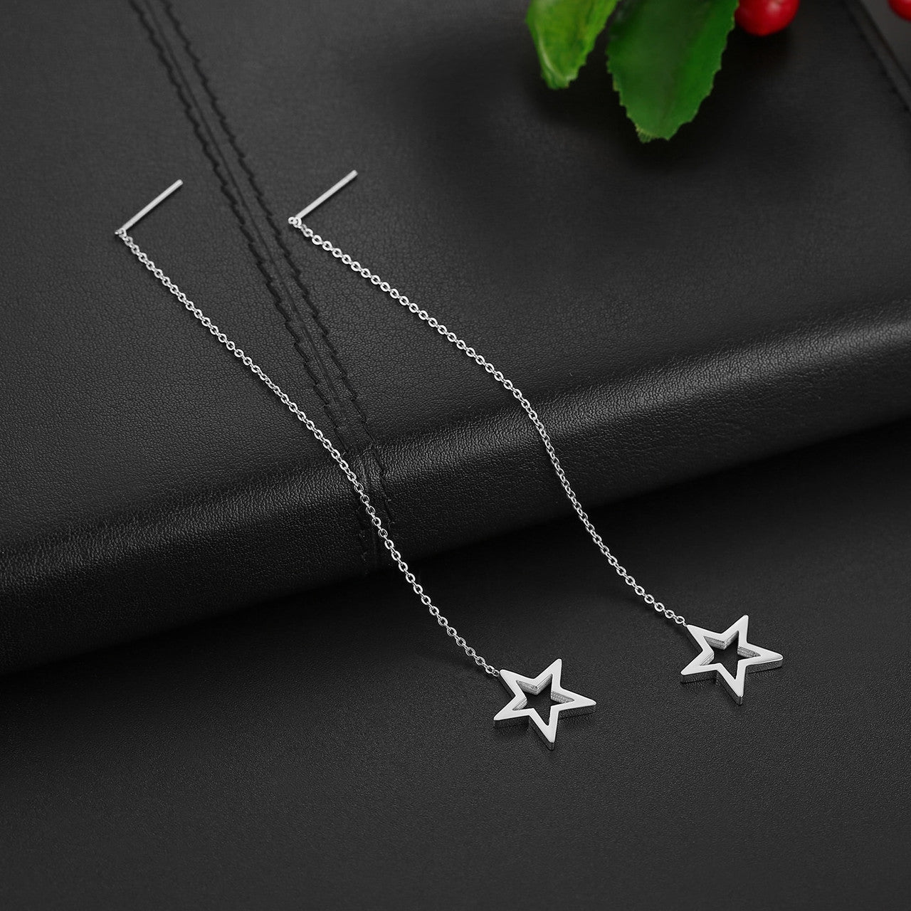 Womens Unique Design Long Fringed Dangling Stainless Star Circle Earrings