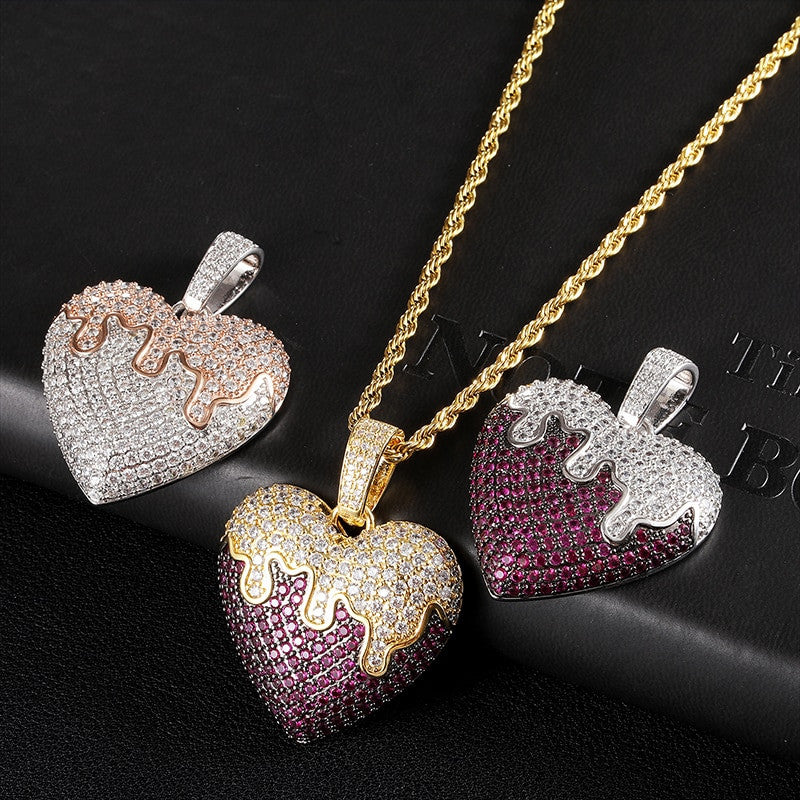 Flooded Ice Covered Heart Solid Back Hip Hop Pendant Chain Necklace