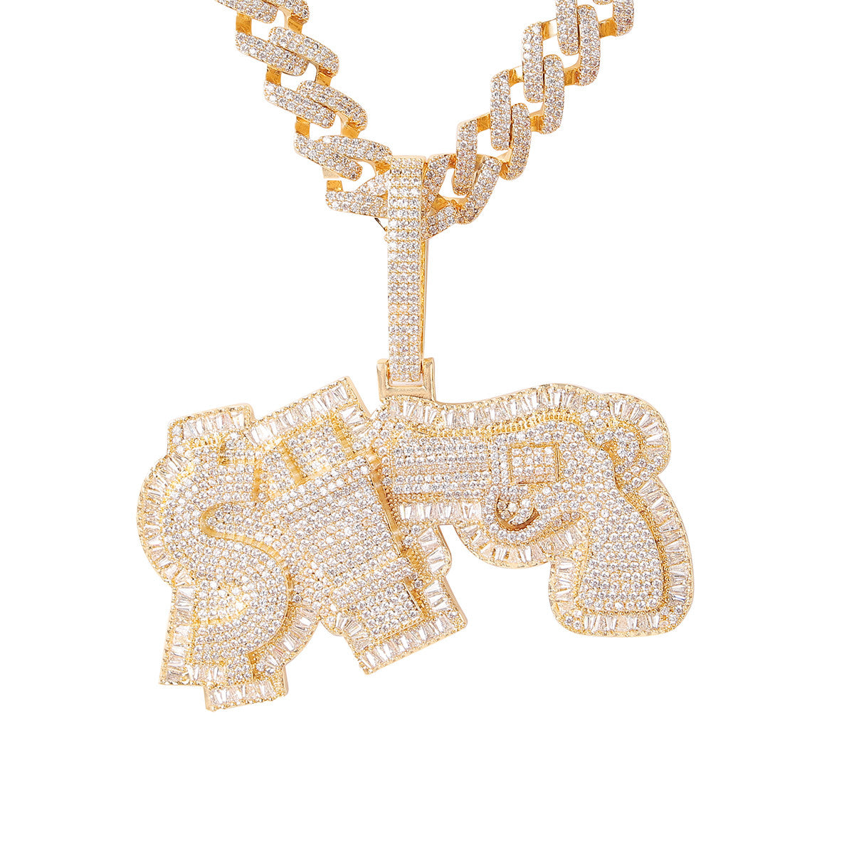 Money Power Respect | 18k Gold White Gold Baguette Iced Pendant
