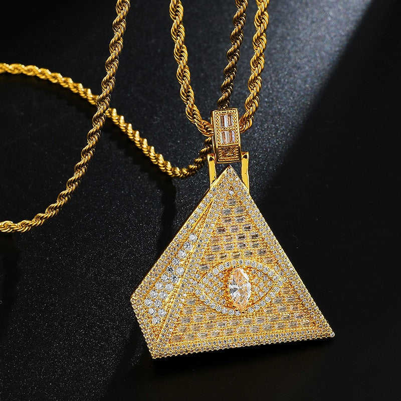 Flooded Ice All Seeing Eye Hip Hop AAA Simulate Diamond Pyramid Bling Pendant