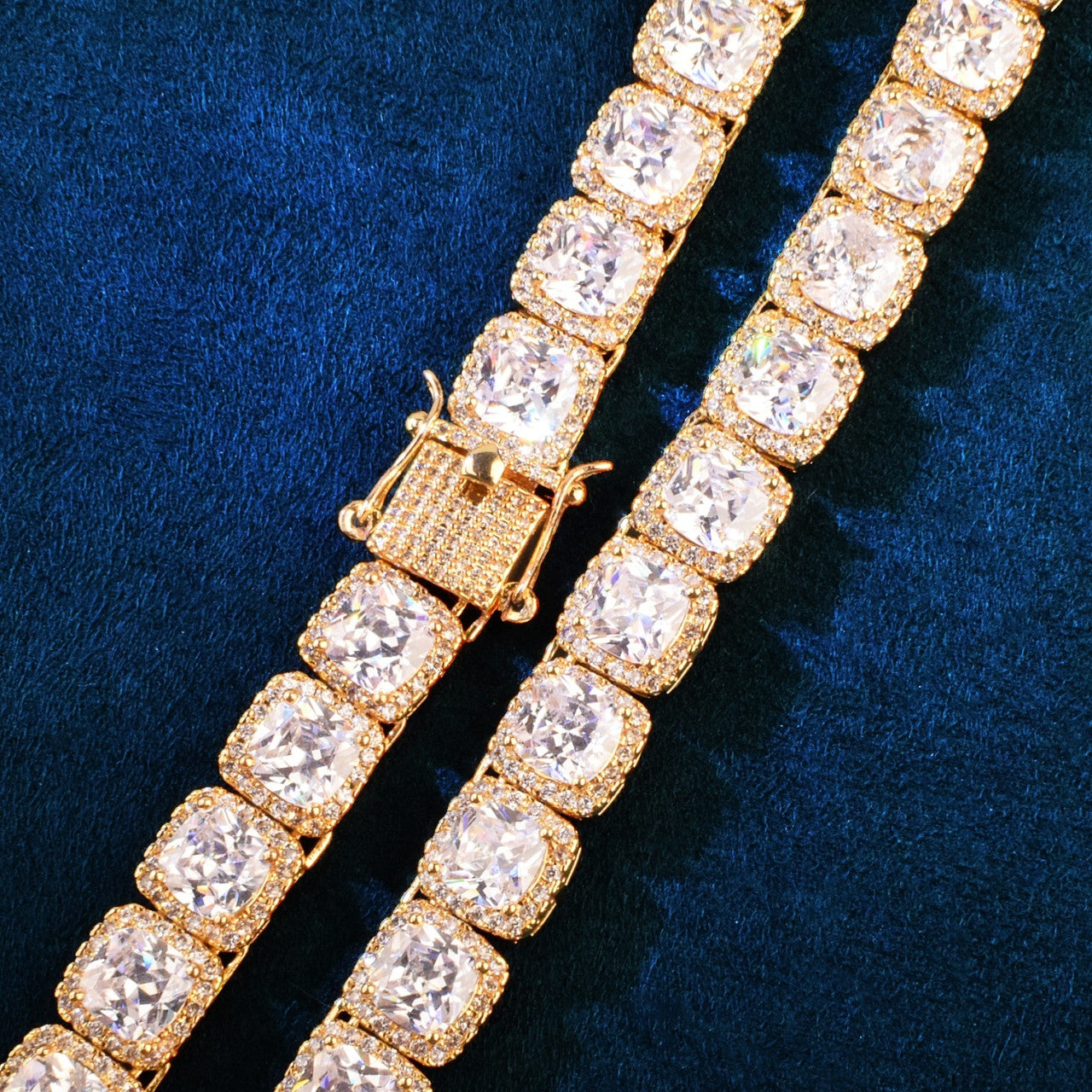 18k Gold Silver Rose Mens 10mm Square Clustered Caged Back Hip Hop Flooded Ice Chain