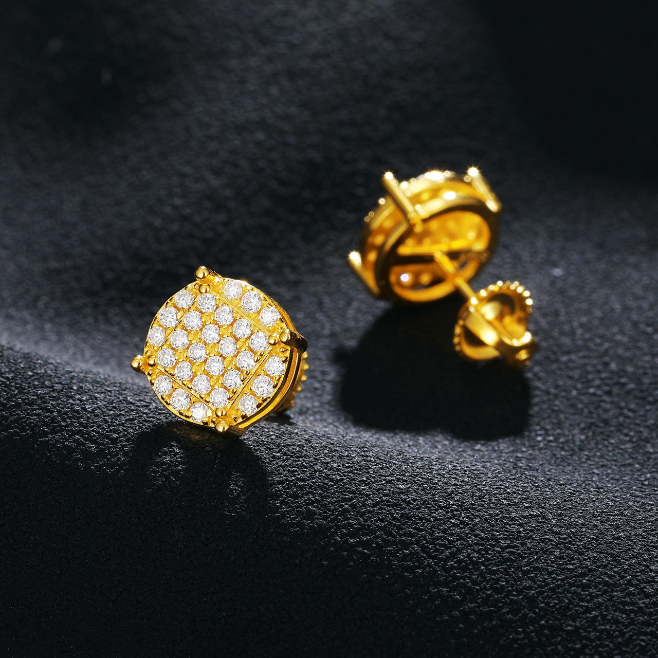 Mens Classic Total Ice 18k Gold over 925 Silver Genuine Lab Diamond Earrings