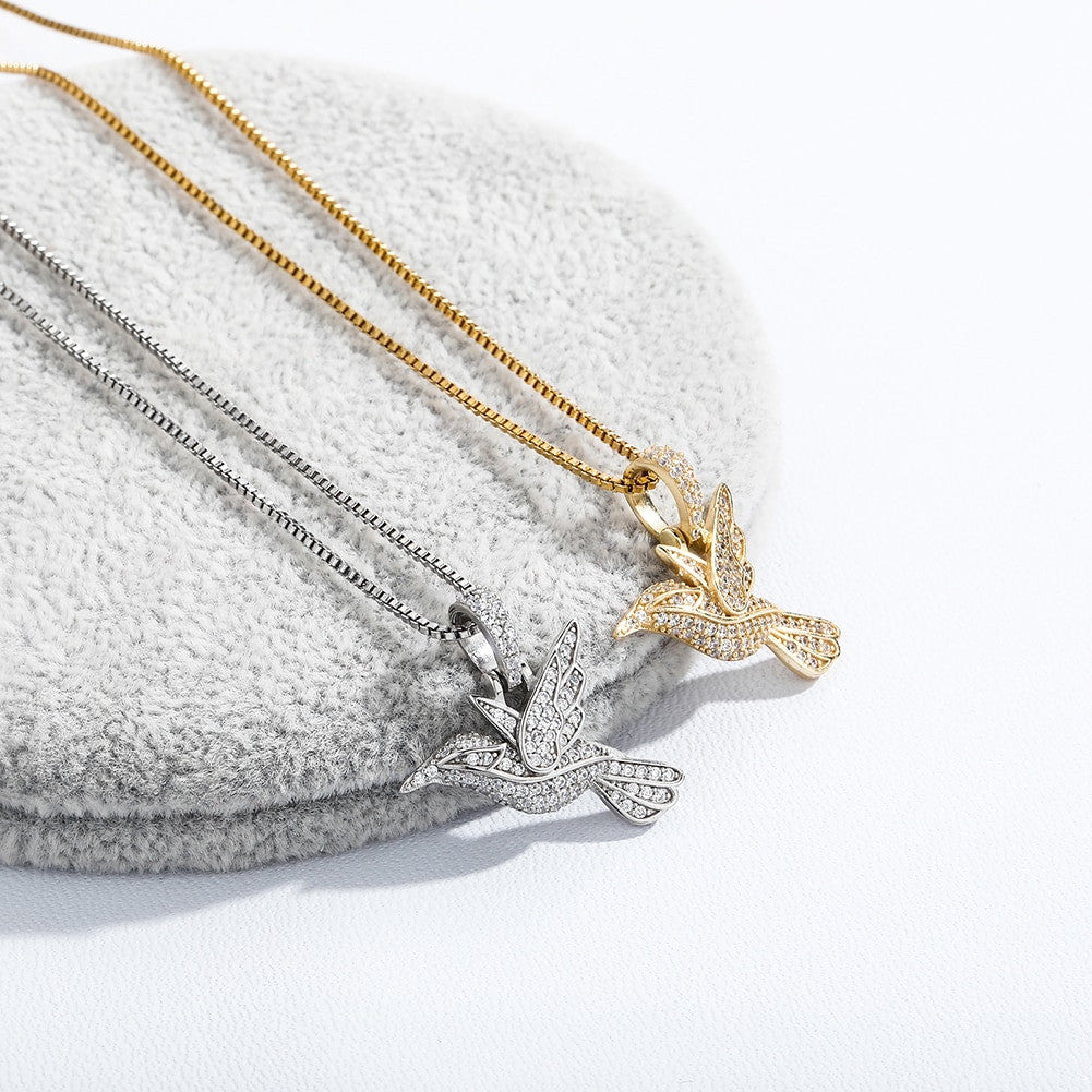 14k Gold over 925 Solid Sterling Silver Hummingbird Fine Jewelry Pendant Chain Necklace