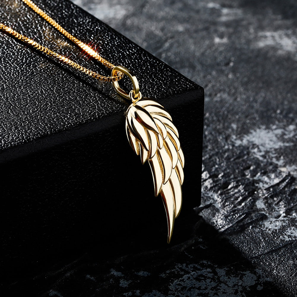 Ladies Single Angel Wing Solid 925 Sterling over over Yellow Rose Gold Bling Pendant Necklace