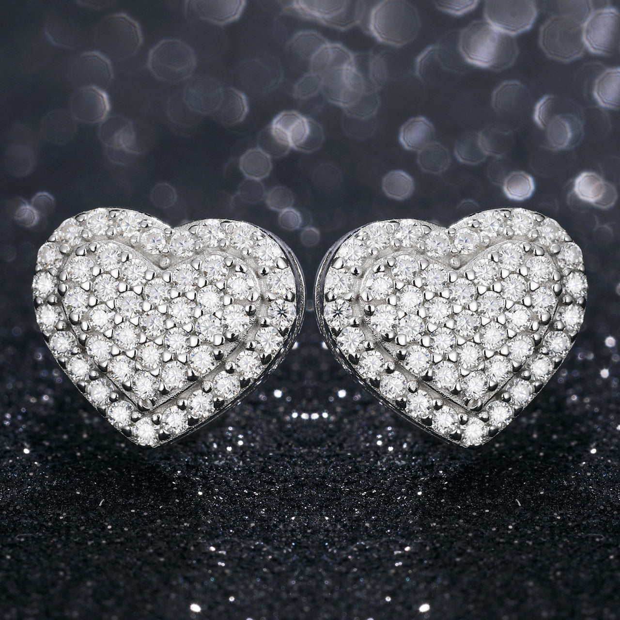 Genuine VVS Stone 925 Sterling Silver Iced Blinged Out Heart Stud Earrings