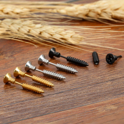 Mens Cross Screw 316L Stainless Steel Unique Phillips Screw Earrings