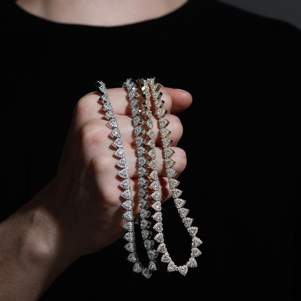 Ladies Bling Center Stone 14k Gold 925 Silver 7mm Heart Link Tennis Chain Necklace