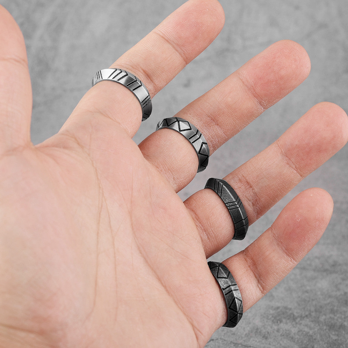 Rhombus Diagonal | 316L No Fade Star Craft Striped Stainless Steel Men's Unique Mysterious Rings