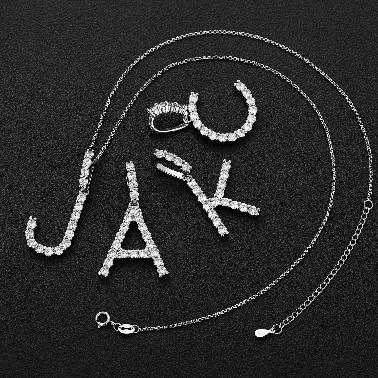 Solid 925 Silver Genuine VVS Diamond Stone Initial Letter Iced Bling Out Pendant Necklaces