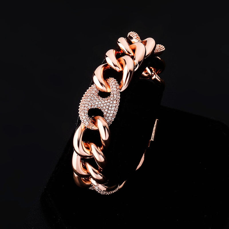 925 Silver Rose 14k Gold 16mm Box Clasp Miami Cuban Link Flooded Ice Hip hop Bracelet