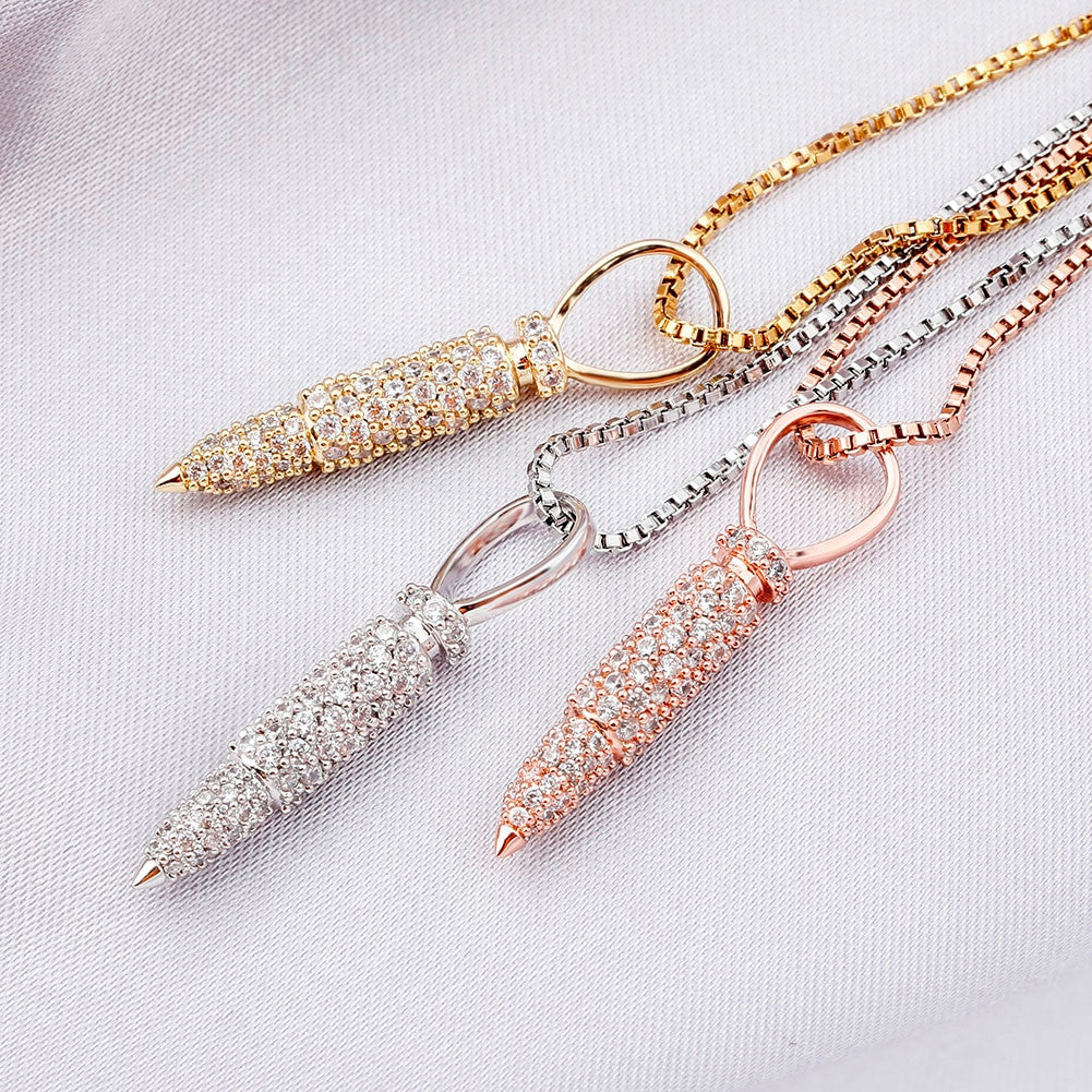 Flooded Ice Solid .925 Sterling Silver Rose 14k Gold Bullet Case Pendant Chain Necklace