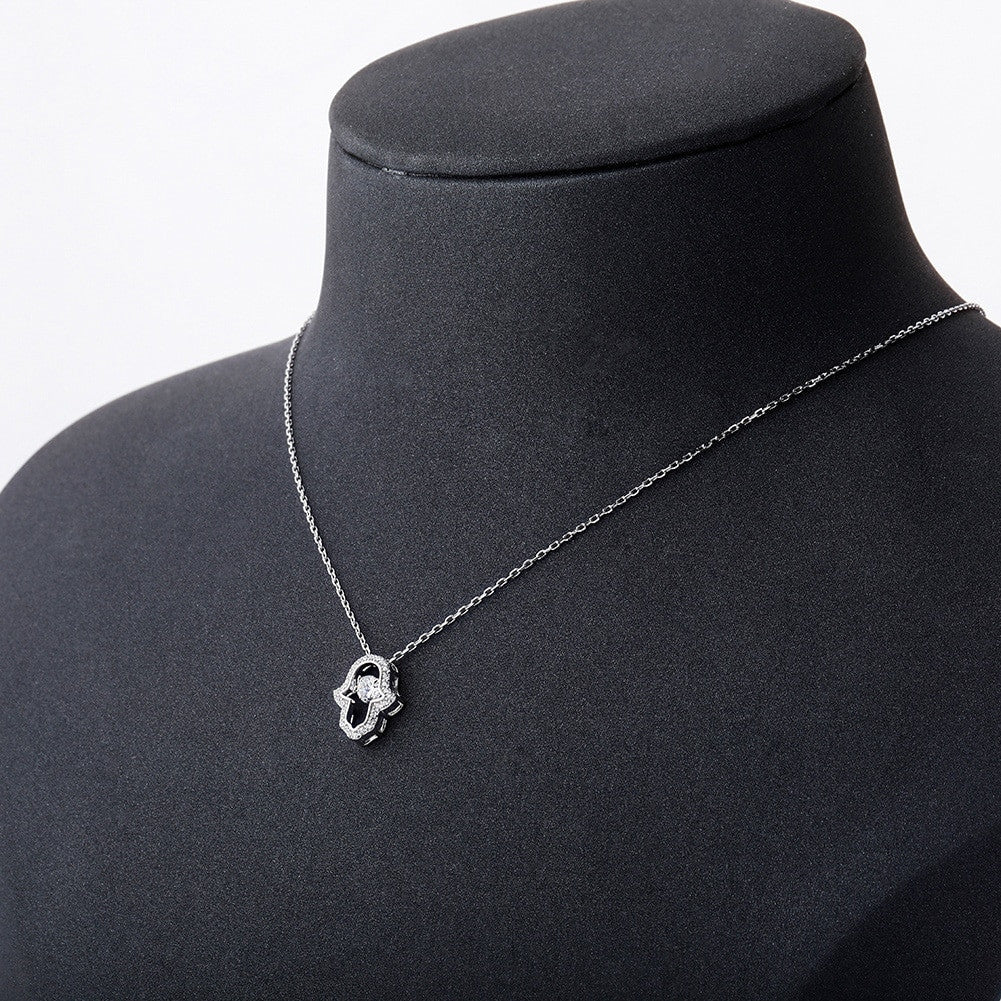 Ladies Center Stone Hamsa Hand 14k Gold Over Solid Sterling Silver Pendant Necklace