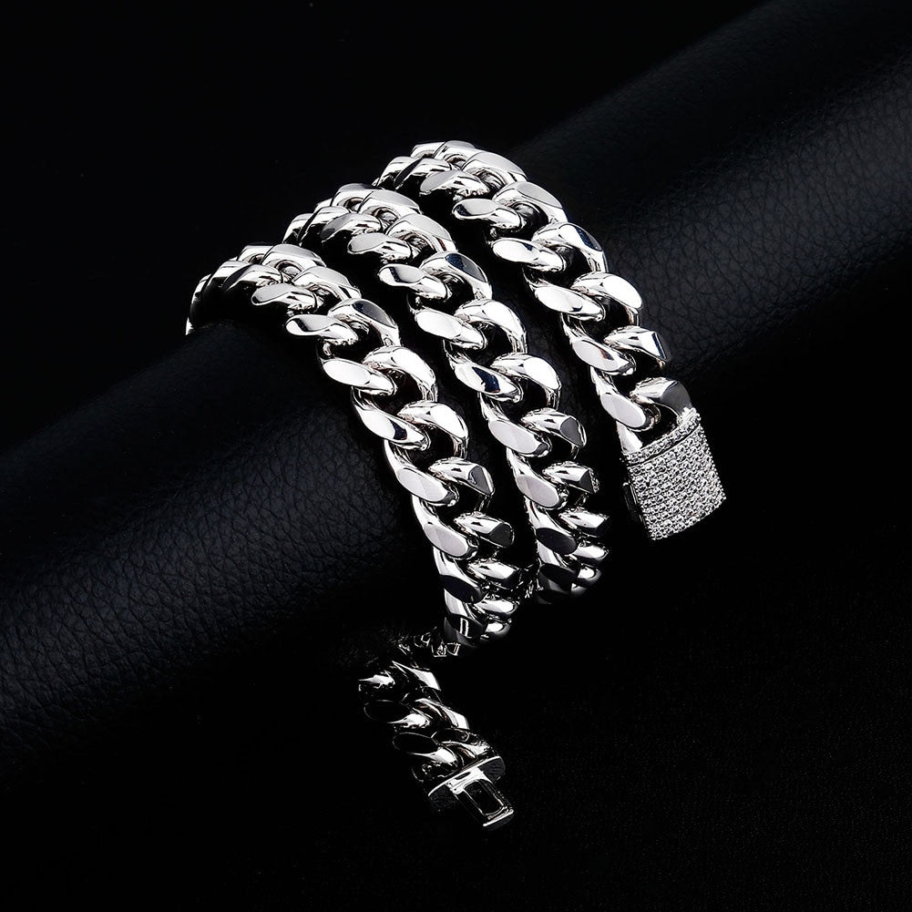 Classic Iced Gold Silver Rose Gold Hip Hop Miami Cuban Link Bling Chain Necklace