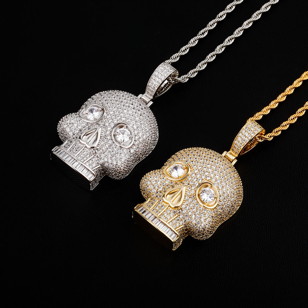 Totally Iced Full Micro Pave Stone Eye Hip Hop Skull Pendant Chain Necklaces