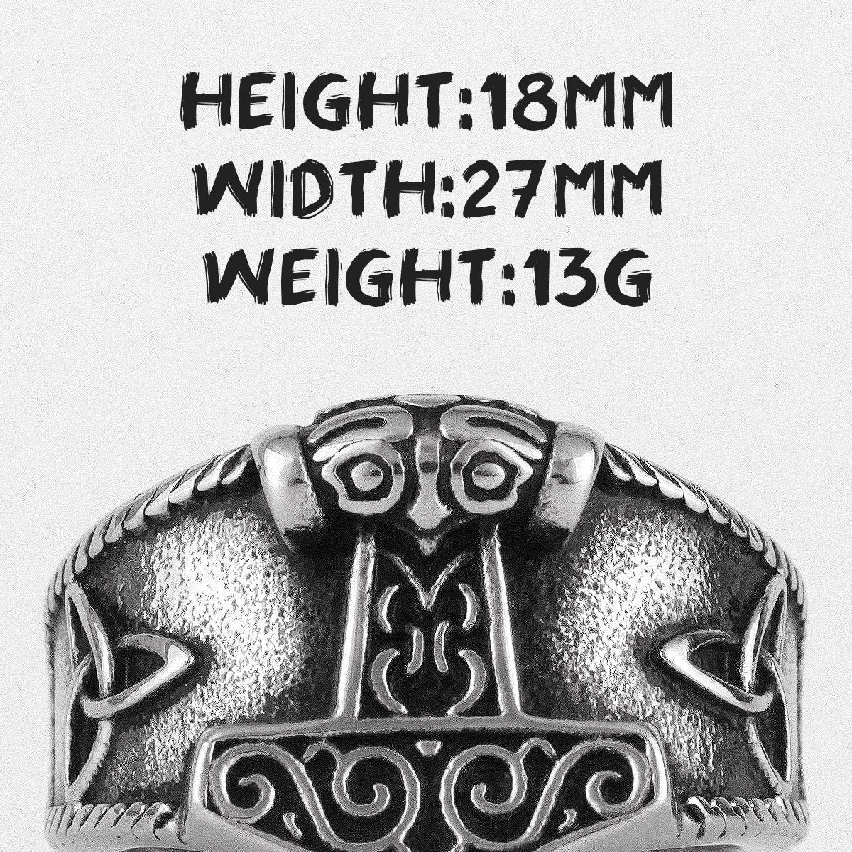Hammer Of The Gods | Solid Stainless Steel Retro Viking Thor's Hammer Ring