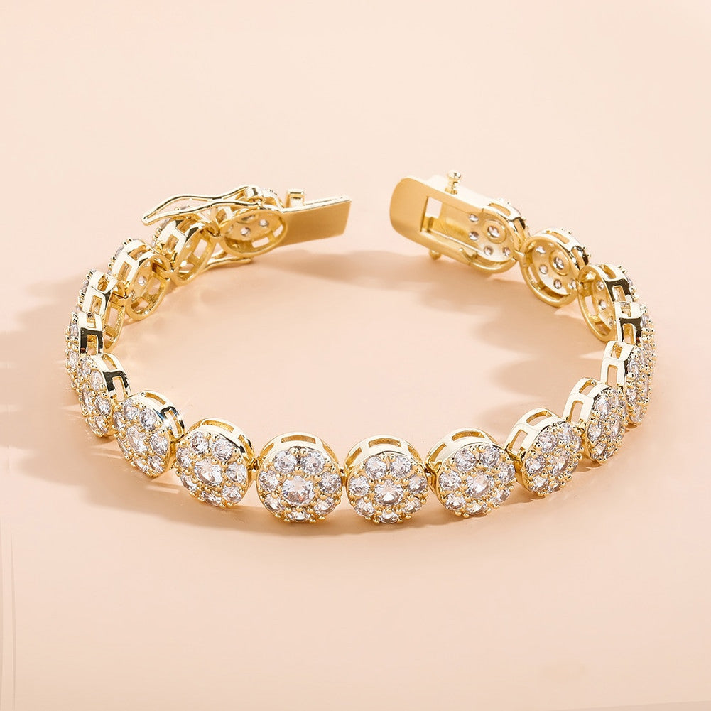 Mens Flooded Ice 14k Gold .925 Silver Iced Bling Round Micro Pave Hip Hop Bracelet