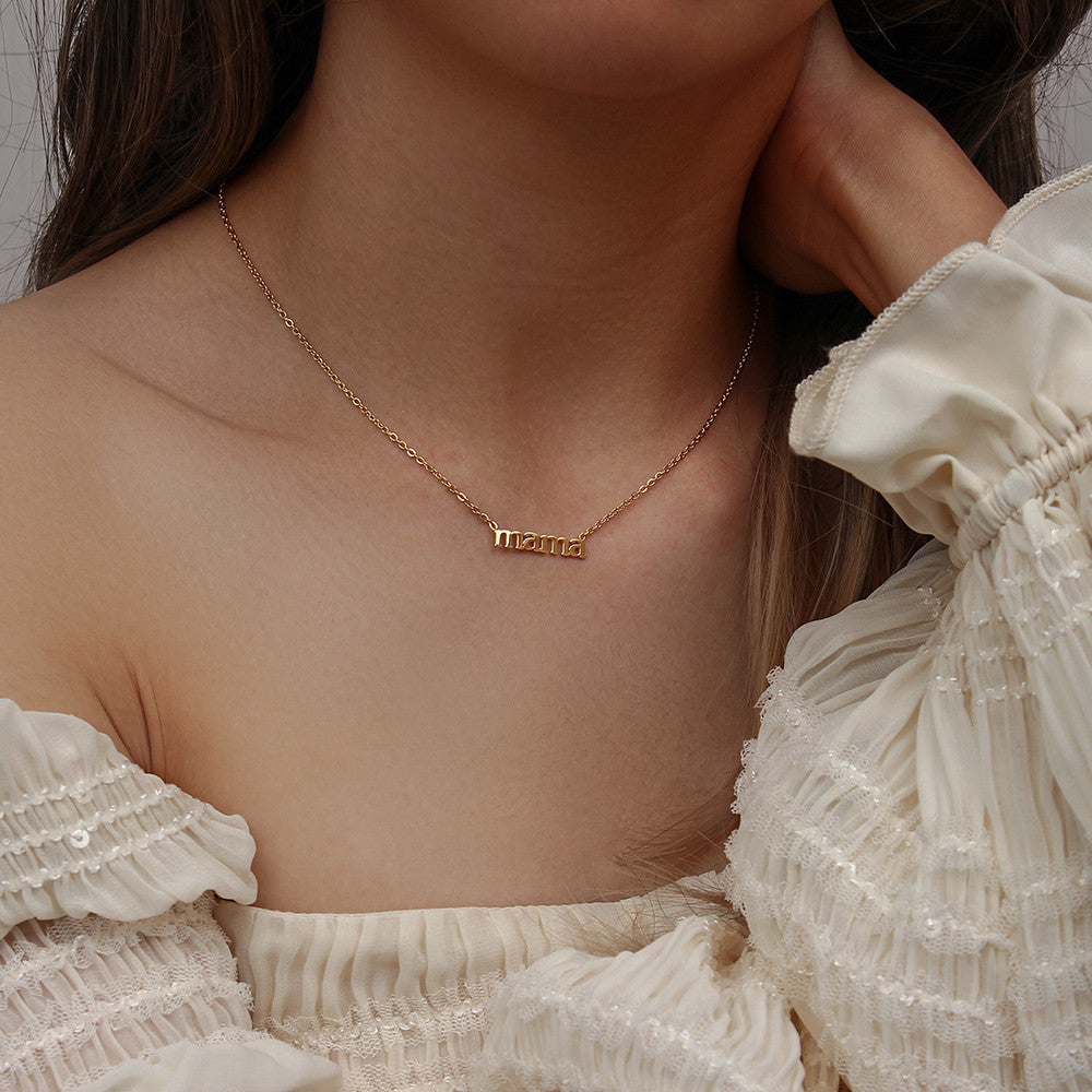 MAMA | 18k Gold No Fade Stainless Steel Mama Mom Tarnish Free Initial Letter Necklace