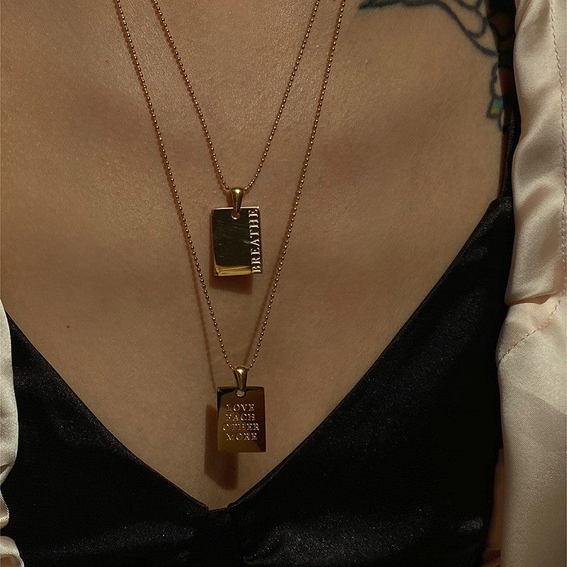 18k Gold Waterproof Self Motivation Stylish Hip Hop Personal Engraved Square Necklace