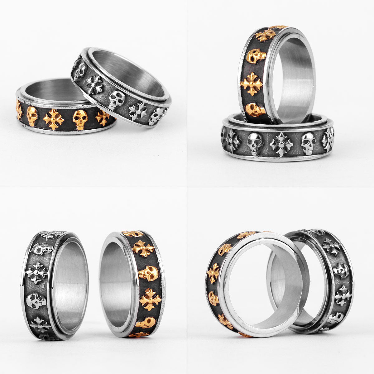 Eternal Life | 316L No Fade Stainless Steel Cross Skull Retro Rotatable Streetwear Rings