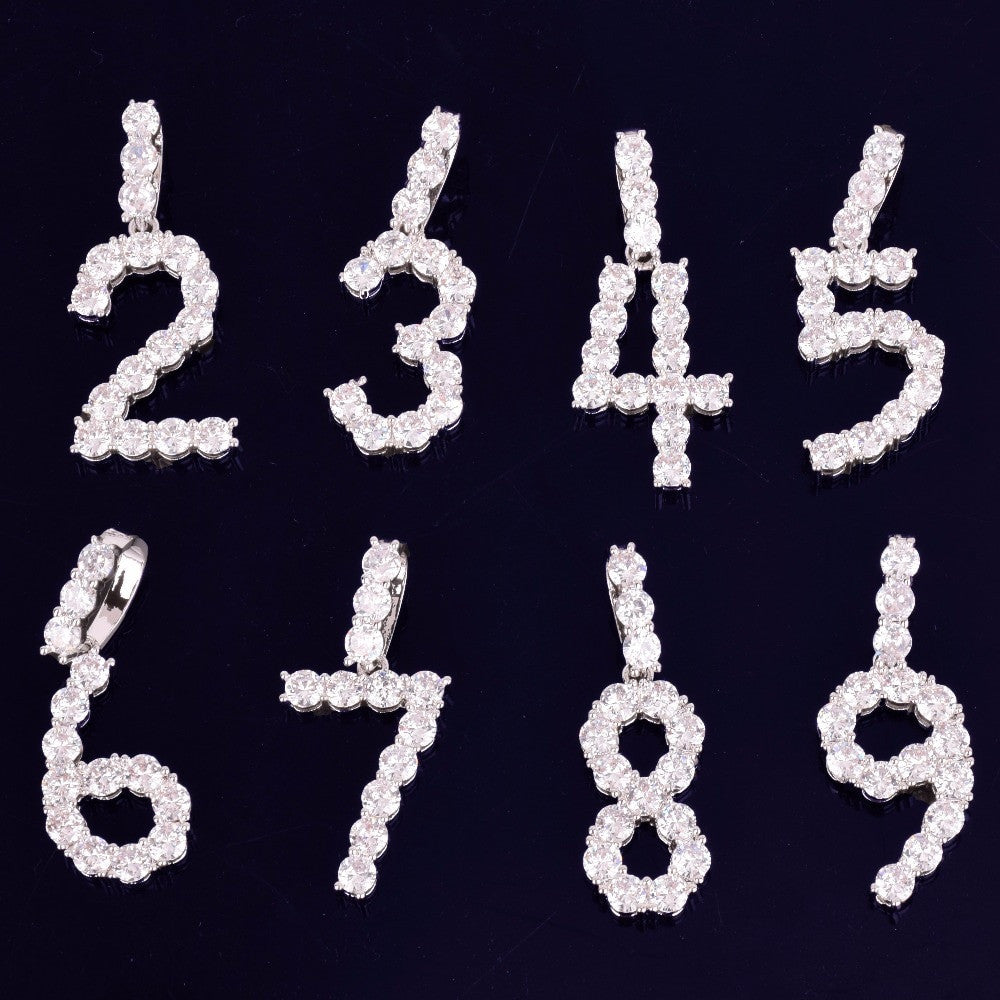 18k Gold 925 Silver Handset Cluster Stone Tennis Numbers Hip Hop Chain Pendants