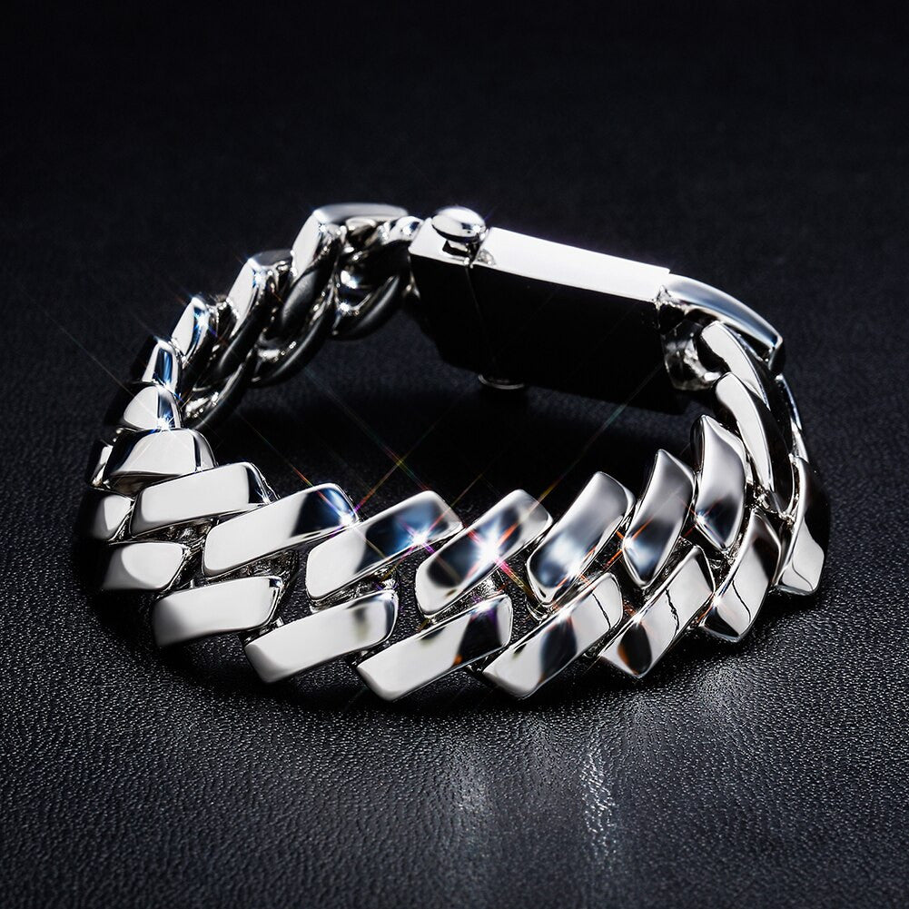 18mm White Gold Gloss Finish Miami Cuban Link Street Wear Casual Bracelet
