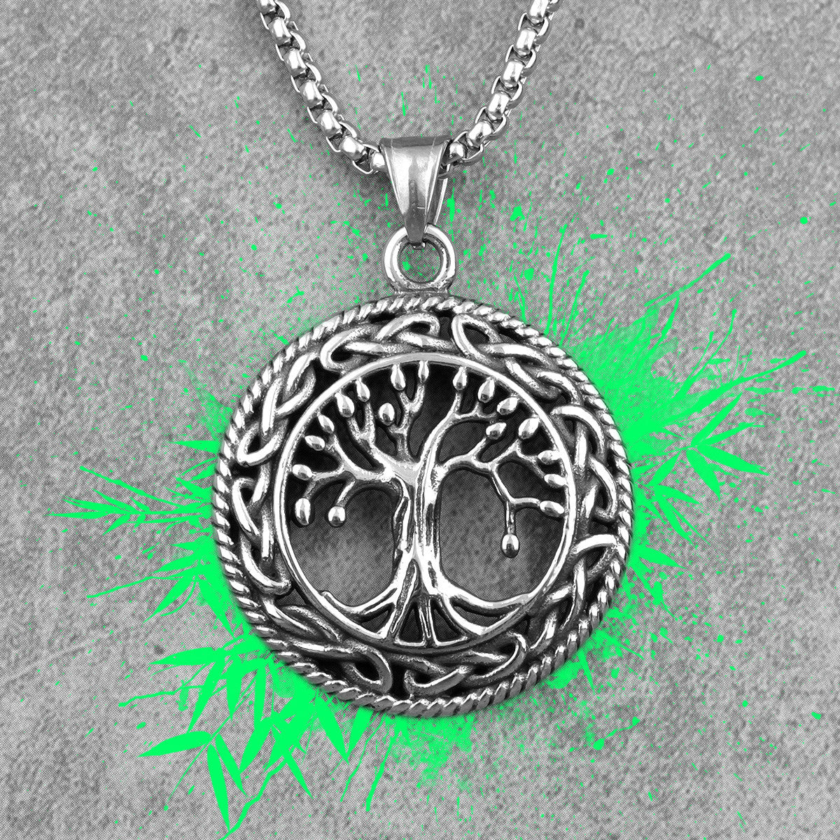 Unique Stainless Steel No Fade Tree Of Life Street Wear Pendant Chain Necklace