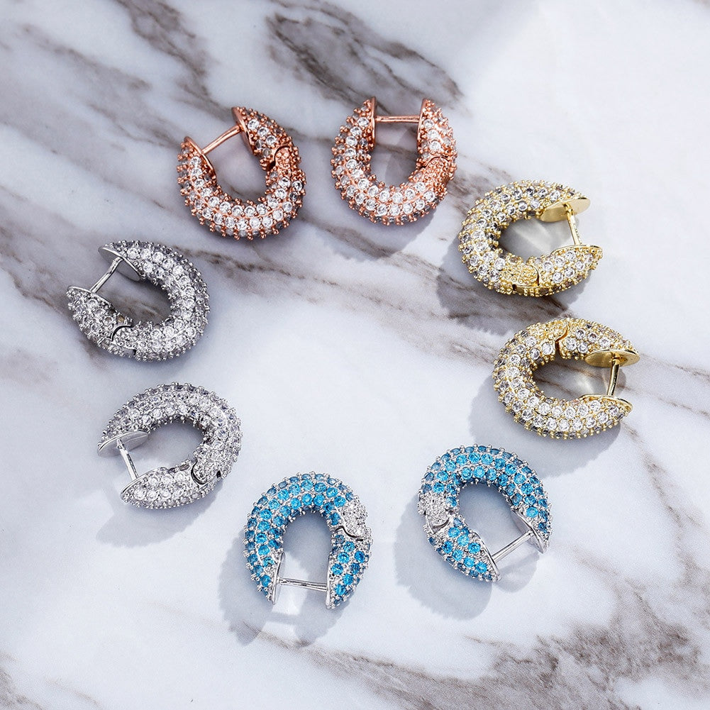 Ladies Beautiful Iced Fashion 3AAA Stone Bling Cube Earrings