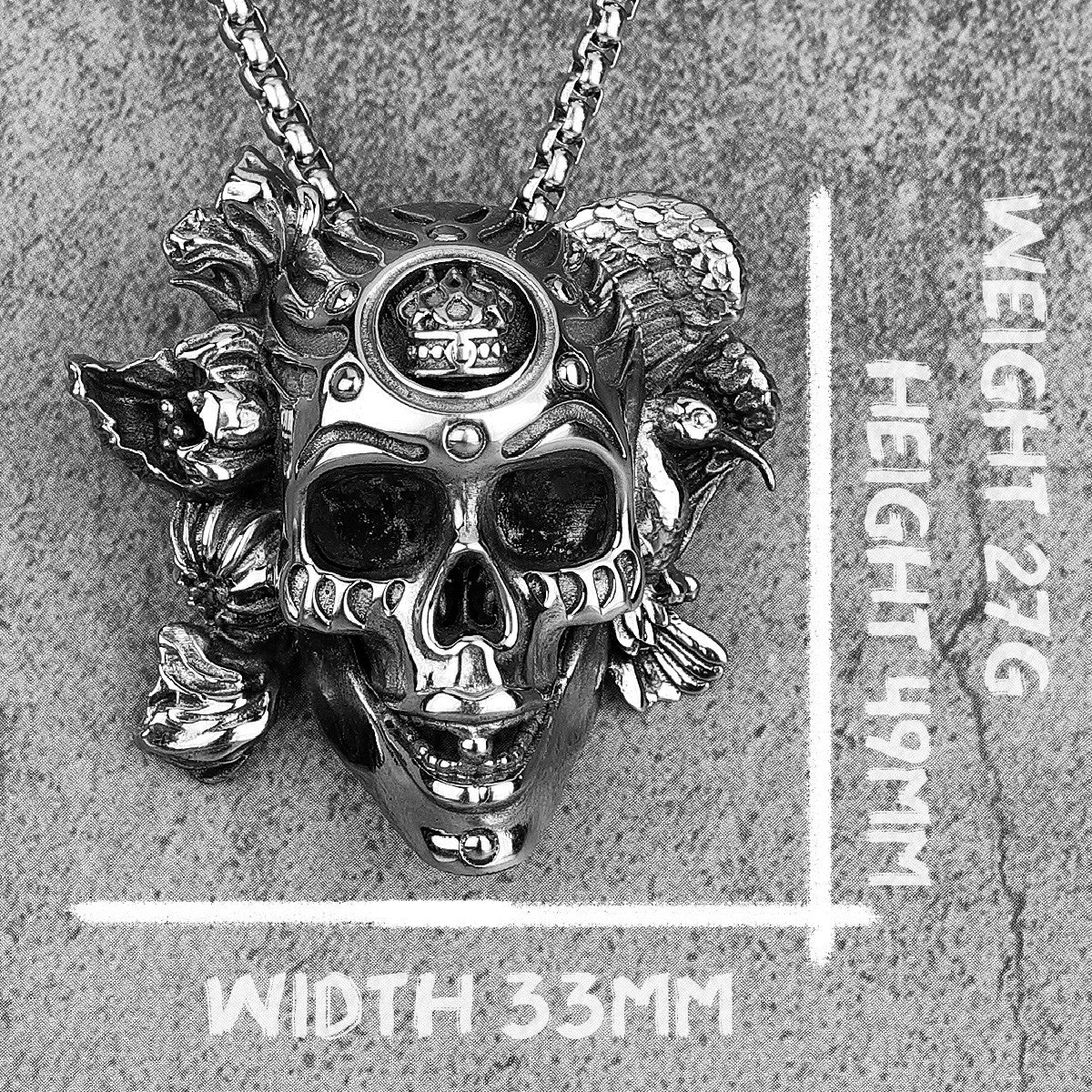 Mens Street Wear 316L Stainless Steel Biker Hip Hop Demon Clown Skull Pendant