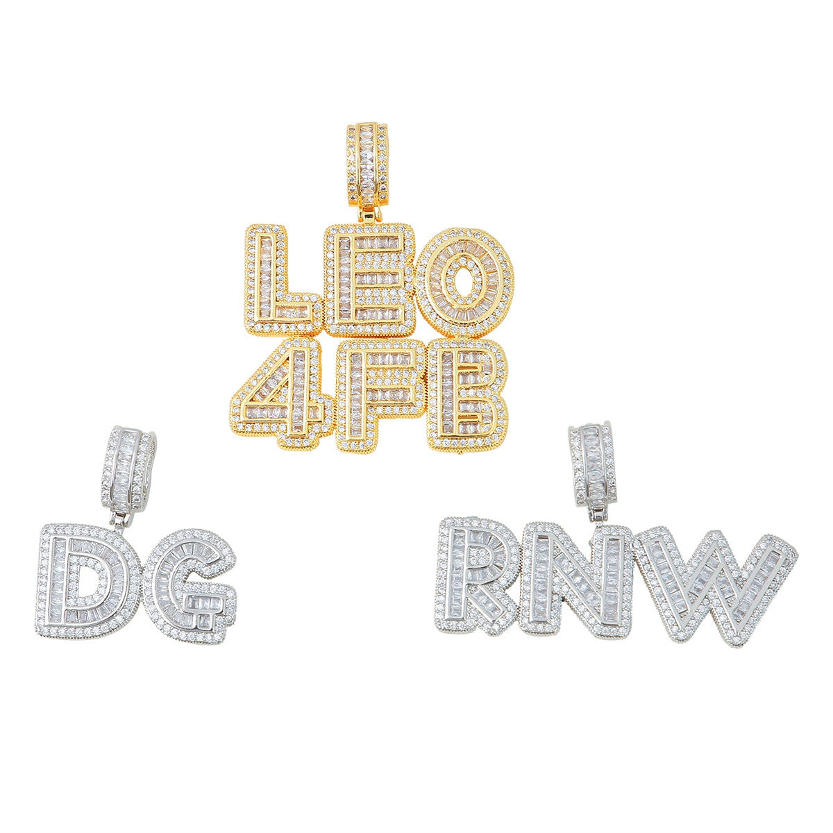 5A Flooded Ice Custom Baguette Hip Hop Initial Letter Bling Chain Pendant