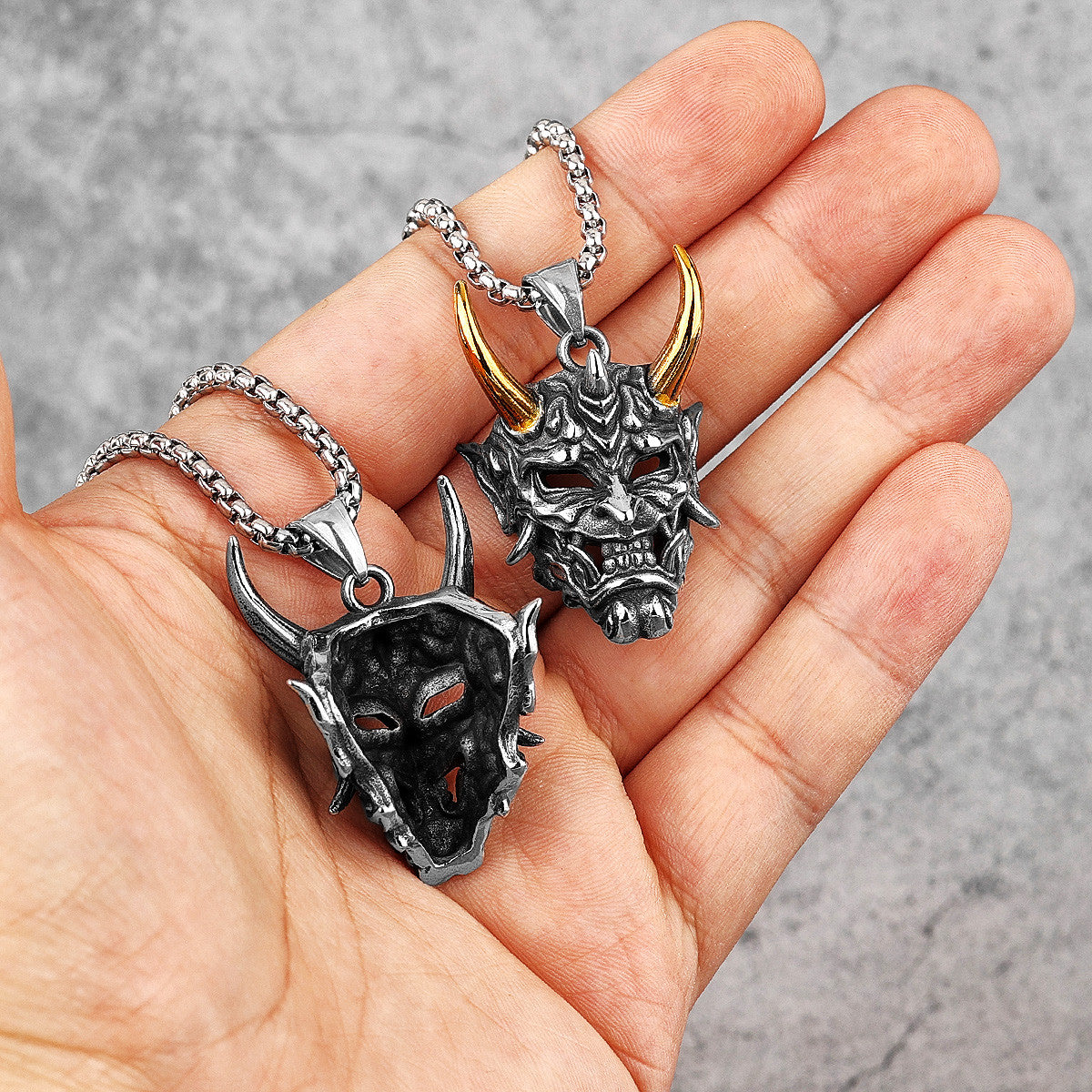 Prajna ll Mask | 316L Satainless Steel Japanese Hannya Shura Mask Horn Pendant Necklace