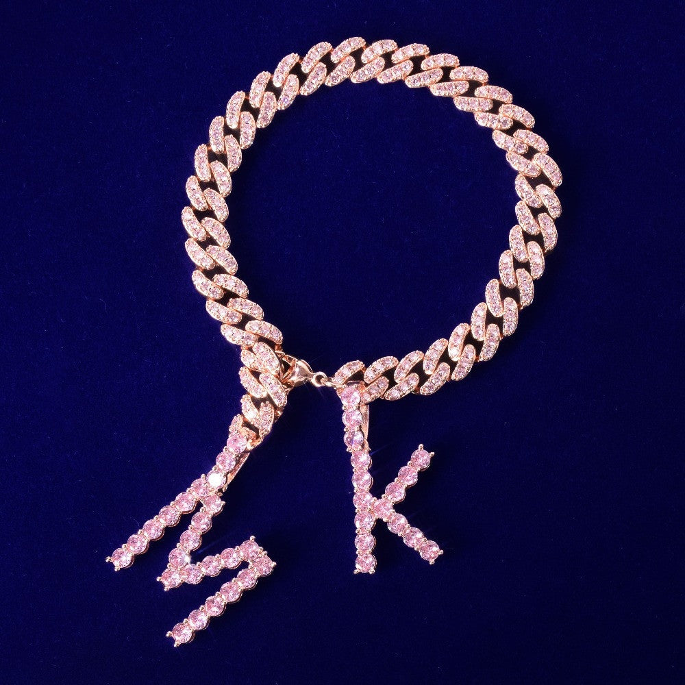 10mm Rose Gold Tennis Letter Two Letter Hip Hop Replaceable Letter Bling Custom Bracelets
