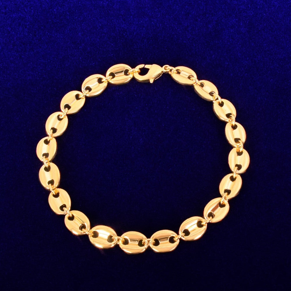 White Gold 24k Yellow Gold 7mm G-Link Coffee Bean Hip Hop Bracelet