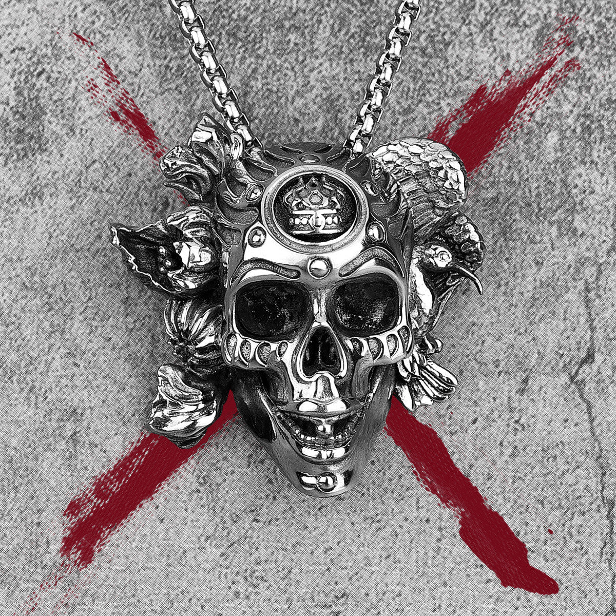 Mens Street Wear 316L Stainless Steel Biker Hip Hop Demon Clown Skull Pendant