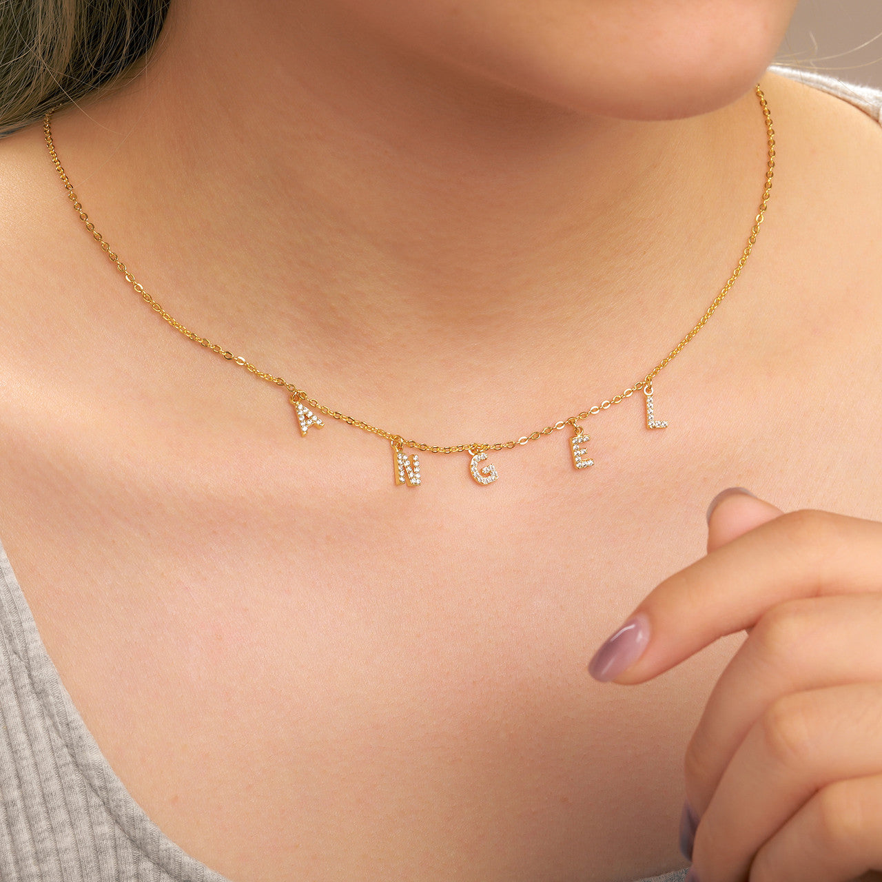 Genuine Diamond Custom Letter 925 Sterling Silver Initial Pendant Chain Necklace