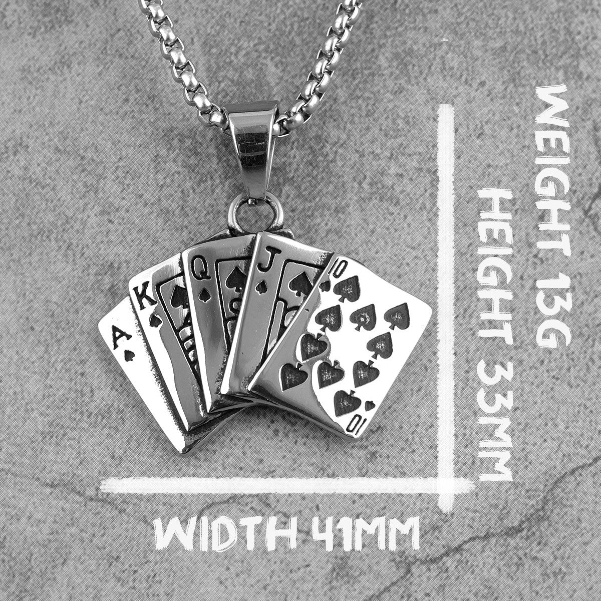 316L No Fade Stainless Steel Straight Flush Poker Hand Street Wear Pendant Chain