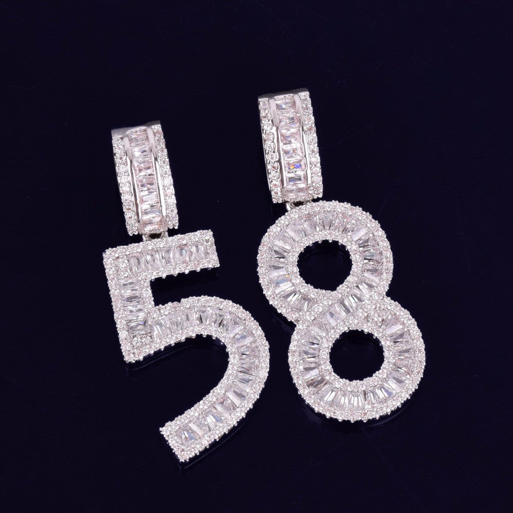 AAA True Micro Pave 18k Rose Gold Silver Flooded Ice Baguette Numbers Hip Hop Pendant Chains