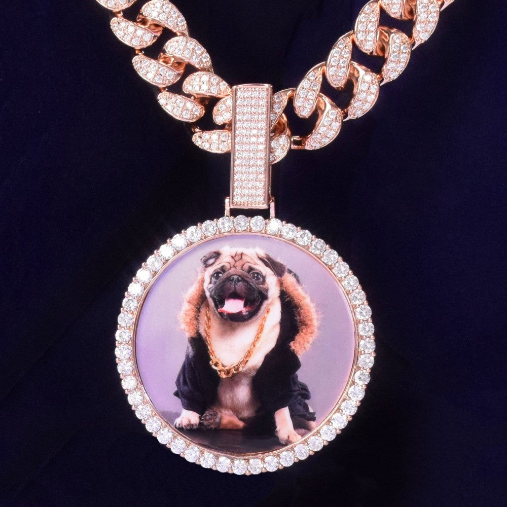 2021 Flooded Ice Big Button Photo Picture Photo Medallion Hip Hop Pendant Chain Necklace